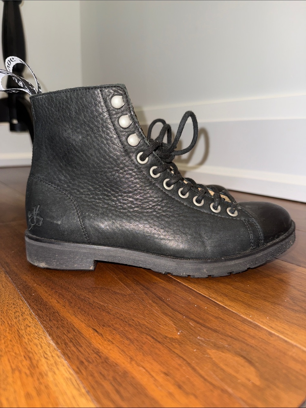 John Fluevog Black Leather Lace-Up Combat Boots